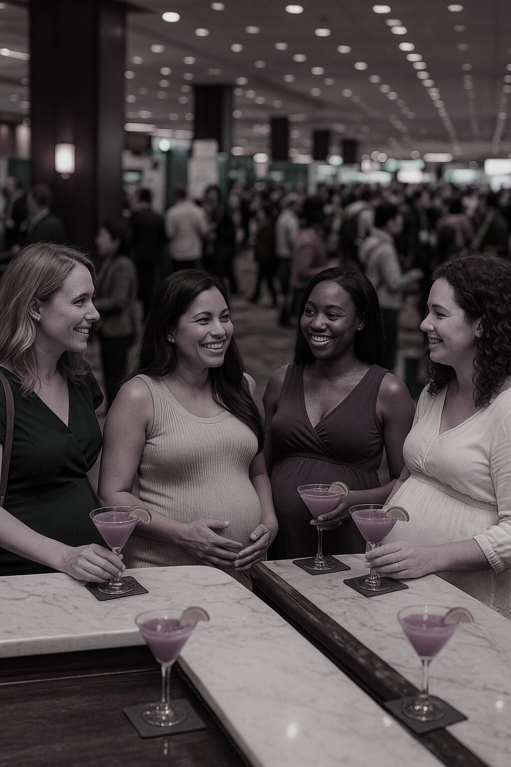 women gathered at the bar drinking mocktails at our 2022 expo